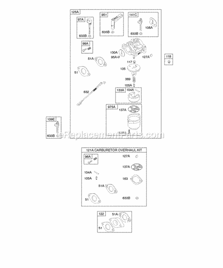 Carburetor Kit - Carburetor Overhaul Diagram and Parts List for 216112-0110-E1  Briggs and Stratton Engine